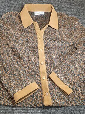 Retro Megan Lee 1990s Button Up USA Knitted 70s Style  Long Sleeve Top